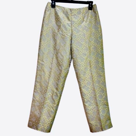 Sigrid Olsen Silk Blend Ankle Pants in Gold/Cream Women’s 4P - Picture 1 of 8